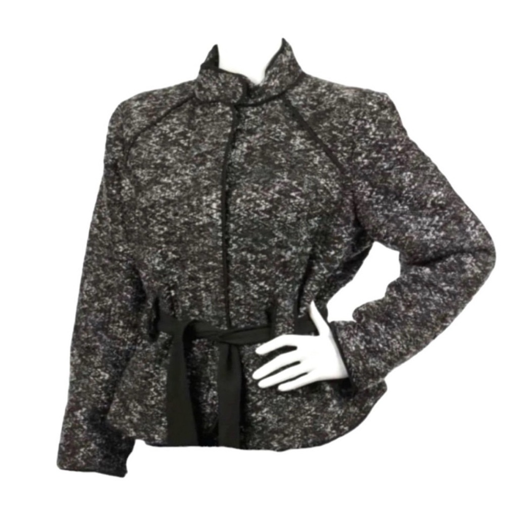 SANDRO Paris Tweed Black & Gray Belted  Designer Jacket